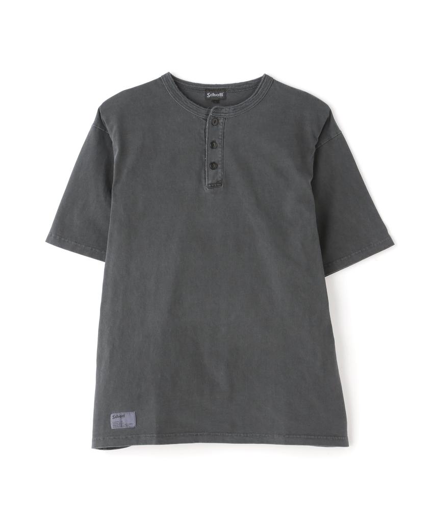Schott PIGMENT OD SS HENLEY NECK T-SHIRT, Pigment Overdyed Henley Neck T-Shirt, Men's, Size 2XL, 010, Black, 782-5934008