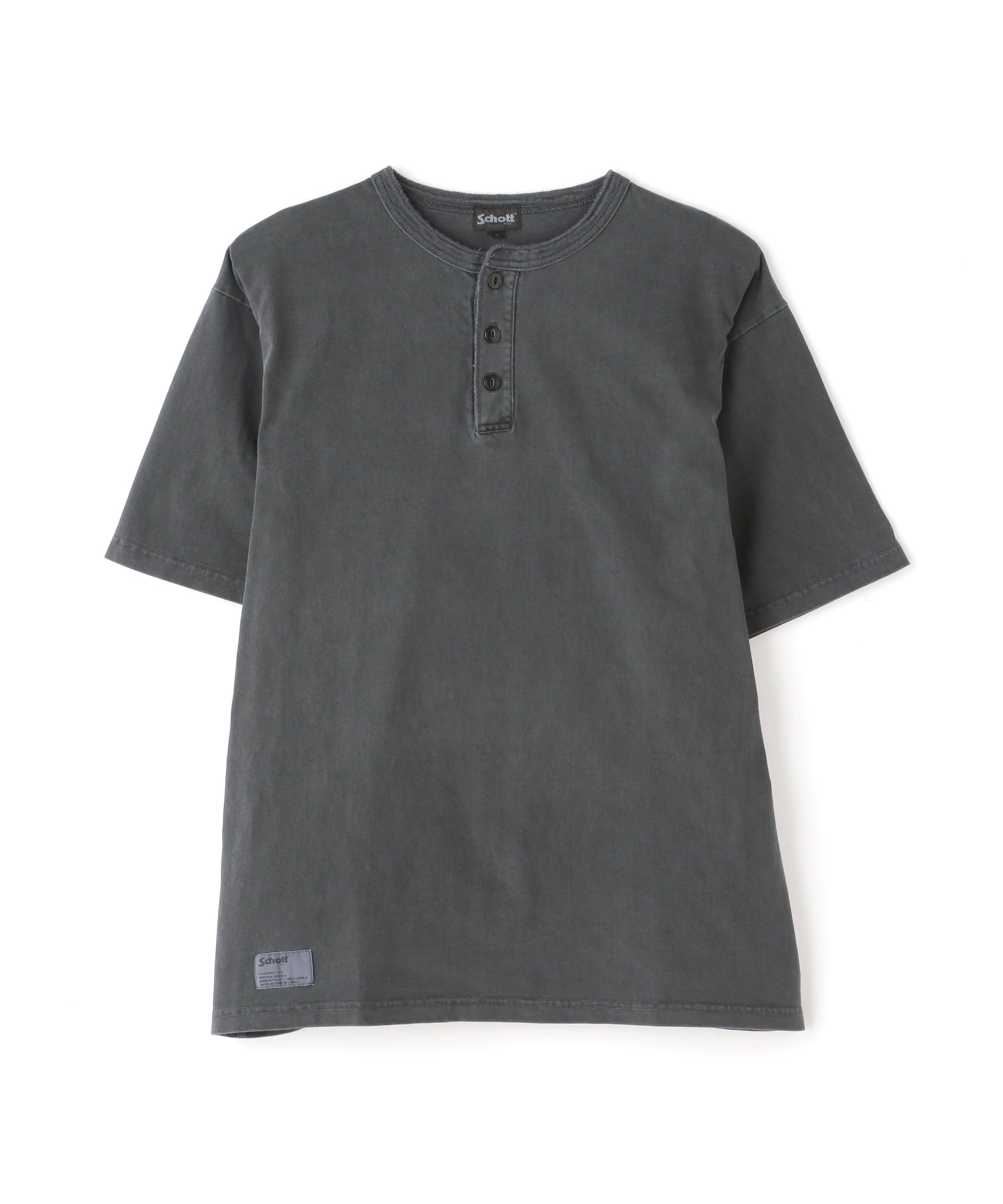 Schott PIGMENT OD SS HENLEY NECK T-SHIRT, Pigment Overdyed Henley Neck T-Shirt, Men s, Size 2XL, 010, Black, 782-5934008