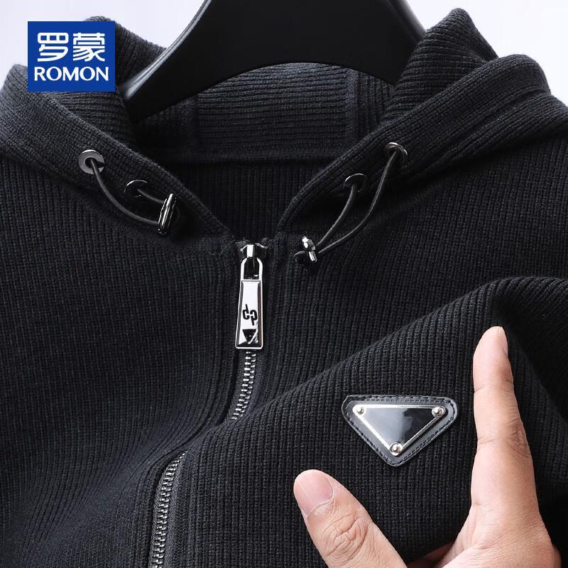 ROMON Men's Hooded Full-Zip Knitted Cardigan Sweater