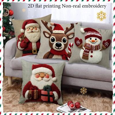 Christmas 2D Flat Printed Pillow Cover, Holiday Santa Decorative Sofa Cushion Cover Bedroom Waist Pillow (excluding Pillow Core)
