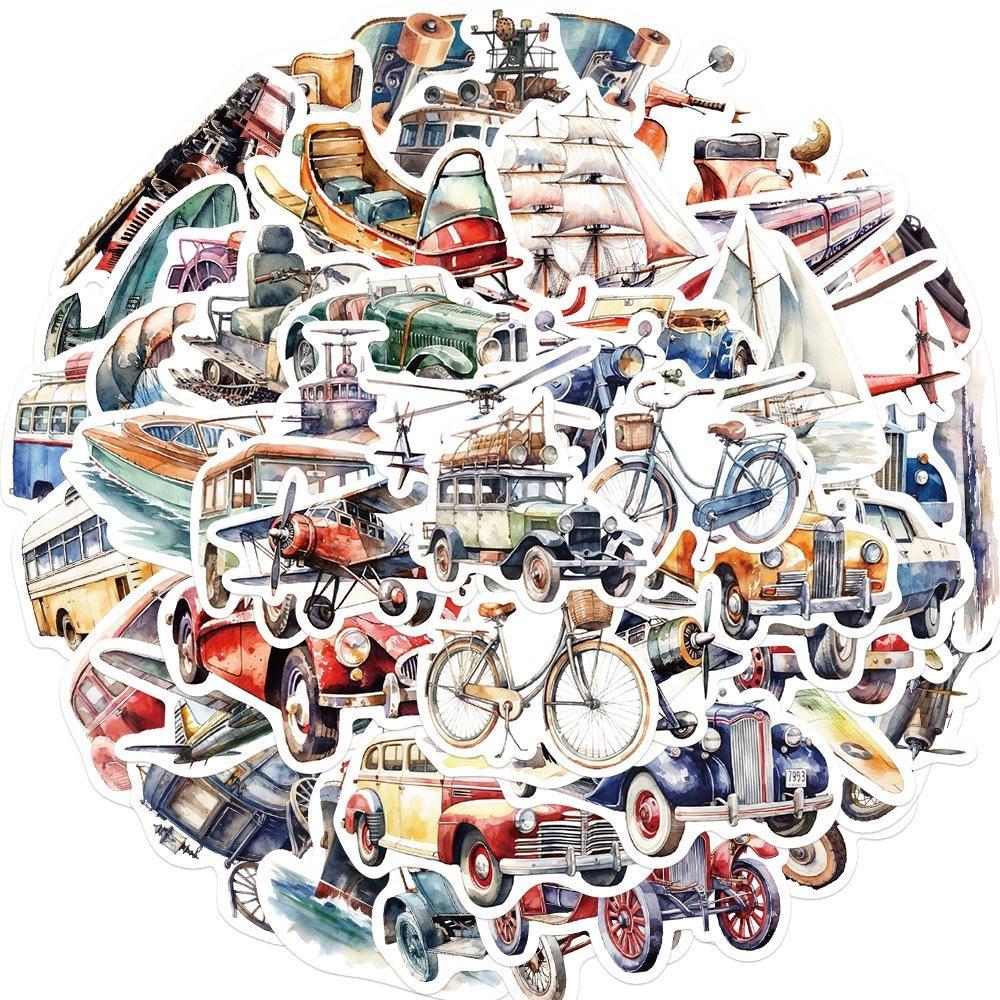 10/50Pcs Watercolor Vehicle Stickers Transportation Travel Tool Graffiti Stickers for DIY Skateboard Motorcycle Bicycle Stickers 10PCS