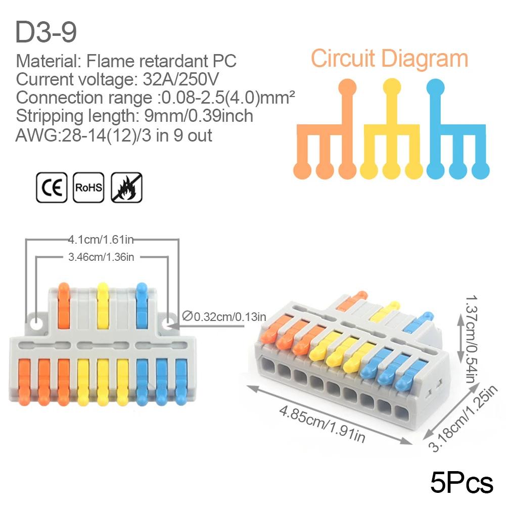 Mini Quick Wire Conductor Connector Universal Compact 2/3 Pin Splicing Push-inTerminal Block 1 in multiple out with fixing Hole