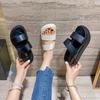 Genuine leather~ Summer double-belt one-word cool slippers with non-slip soft bottom 2025 new open-toed beach women's slippers