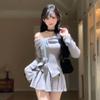 Korean-Style Petite Women's Spring Outfit: Off-Shoulder Top & Pleated Mini Skirt Set