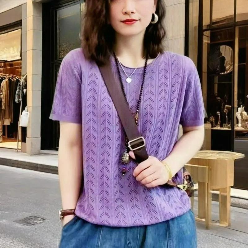 XS-6XL Plus Size Men's and Women's T-shirt Short-sleeved Loose Fat People Cover Belly Top Hollow Knit