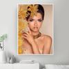 Portrait of a beautiful woman with gold flowers, canvas printing, salon, wall art decor, posters, printers, fashionable home decor,