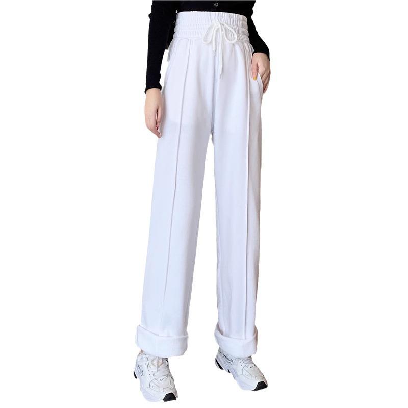 Damen High-Waist Schwarze Weitbein-Sweathose - Slim, Casual, Leicht für Frühling, Sommer und Herbst 2024.