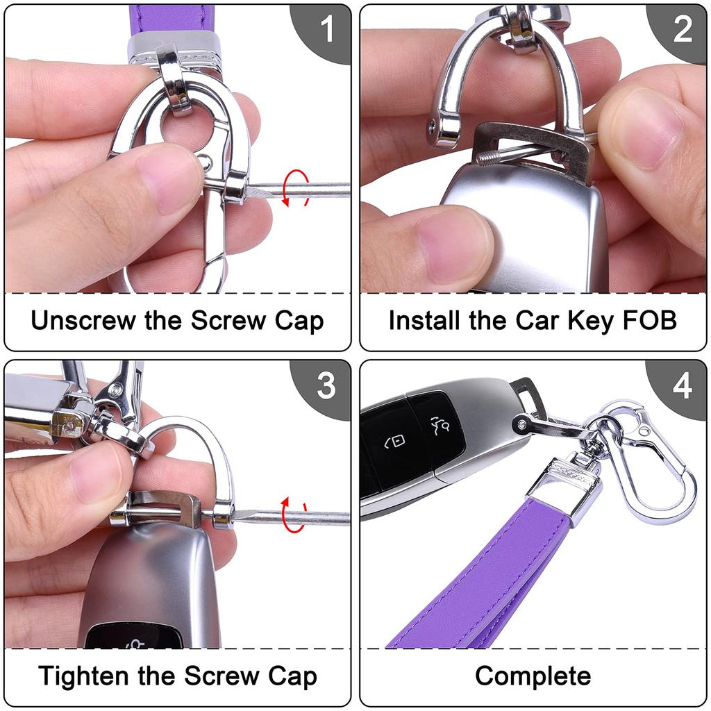 Wisdompro Genuine Leather Car Key Chain Lost Proof Smart Key Holder Stylish Unisex, Purple