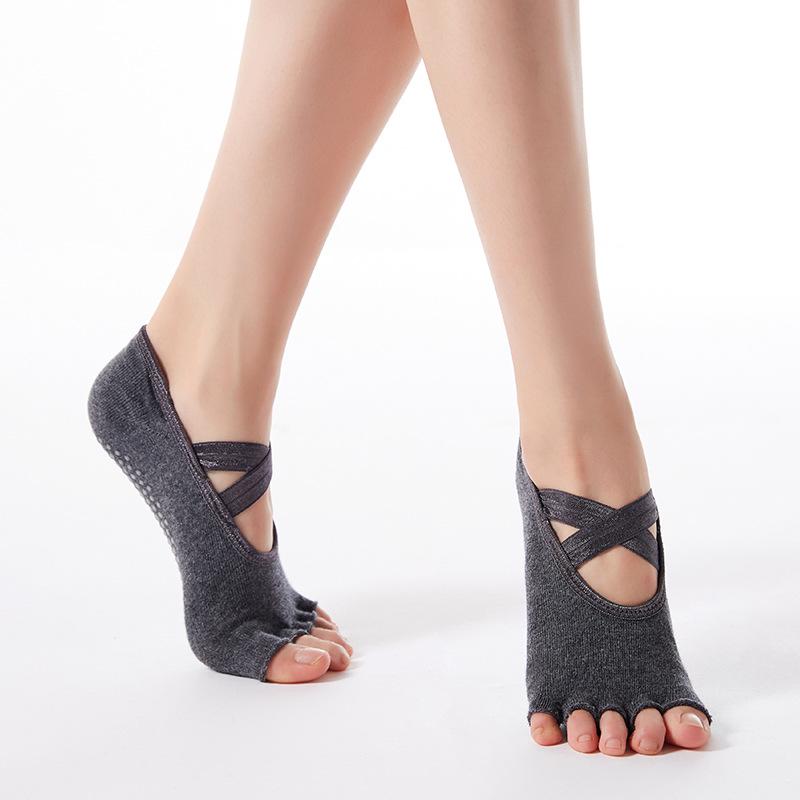 Non-slip Open Heel Five-toe Yoga Socks for Women - Cotton Fitness Socks