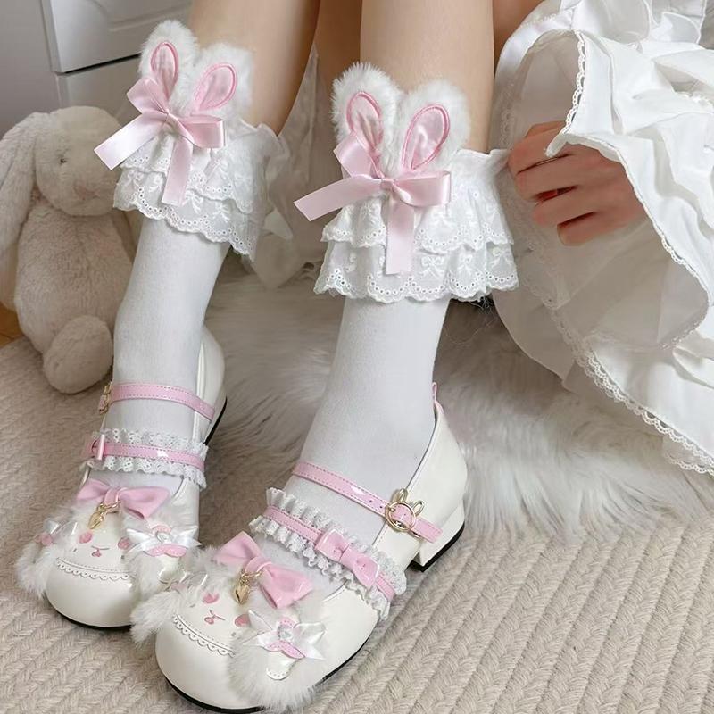 Japanese Harajuku Lolita Sweet Rabbit Ear Socks Women Summer Jk Bow Short Socks Lolita Lace Large Lace Sweet Socks