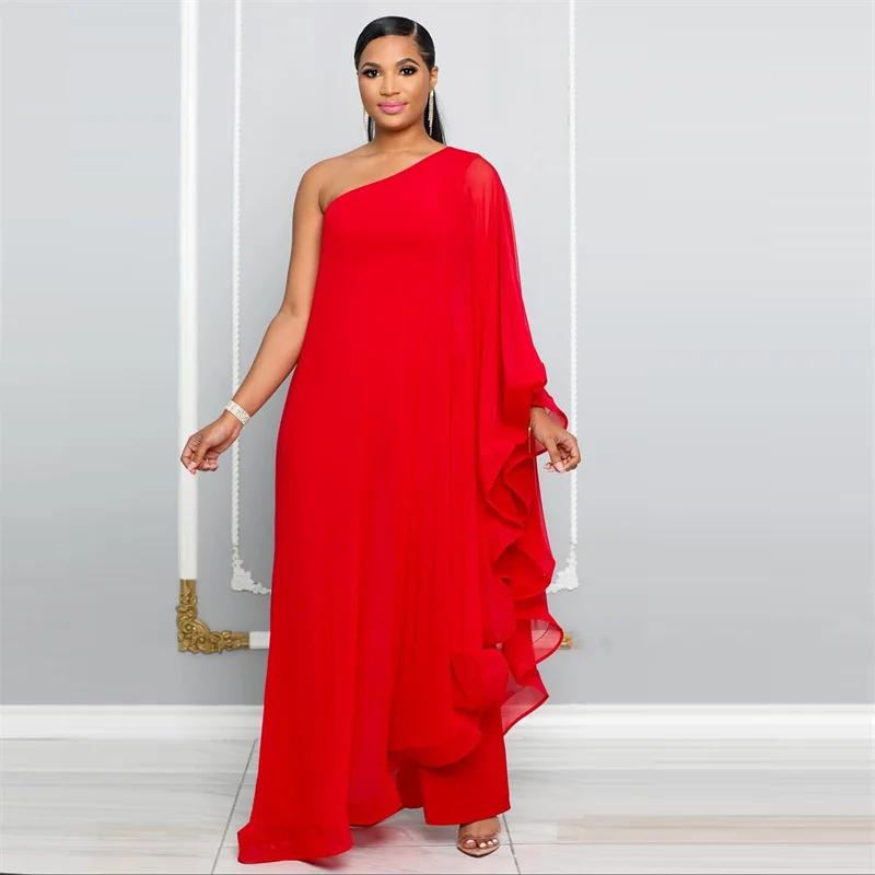 Elegante Chiffon One Shoulder Wijde Pijp Jumpsuit Dames Club Party Verjaardagsoutfits Eendelige Rompers Overalls Combinaison Femme