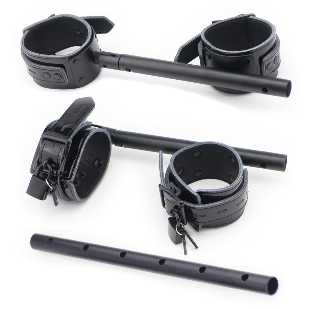 Liebe Seele SM Goods Restraint Set Handcuffs Leg Shackles Steel Rod SM Play (Black)