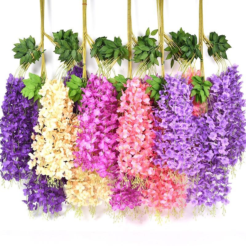 Wisteria Hanging Flowers Artificial Fake Decorative Vine Garland for Bedroom Wall Decor Lush Greenery Fake Flower Vines 3.6 Ft