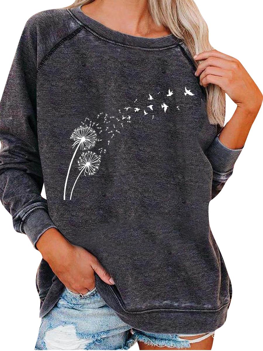 

Женский пуловер оверсайз, свитшот на весну/осень, модный топ с принтом, универсальный топ 3XL серый