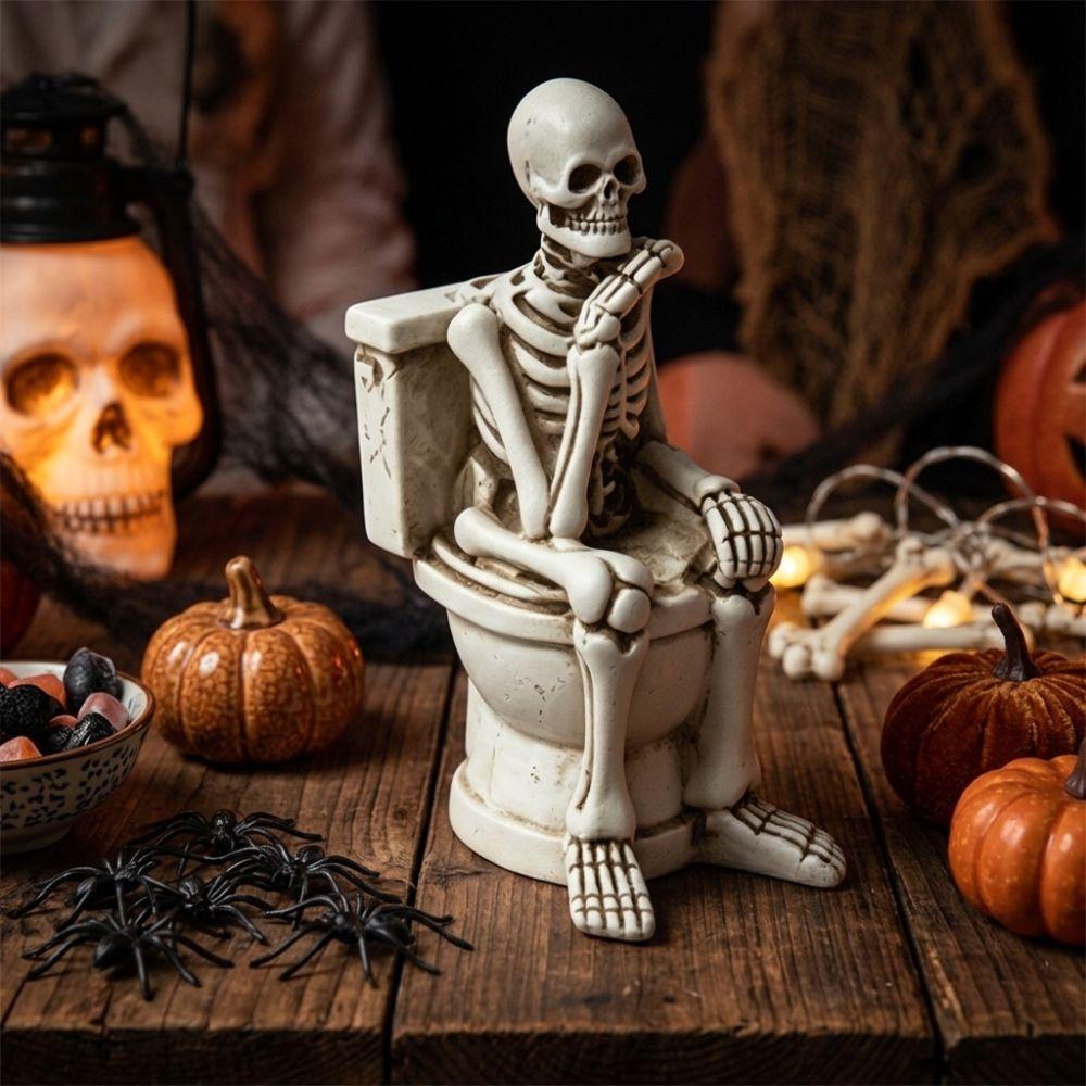 Vintage Halloween Skeleton Statue Resin Mini Toilet Skeleton Sculpture Desktop Decor