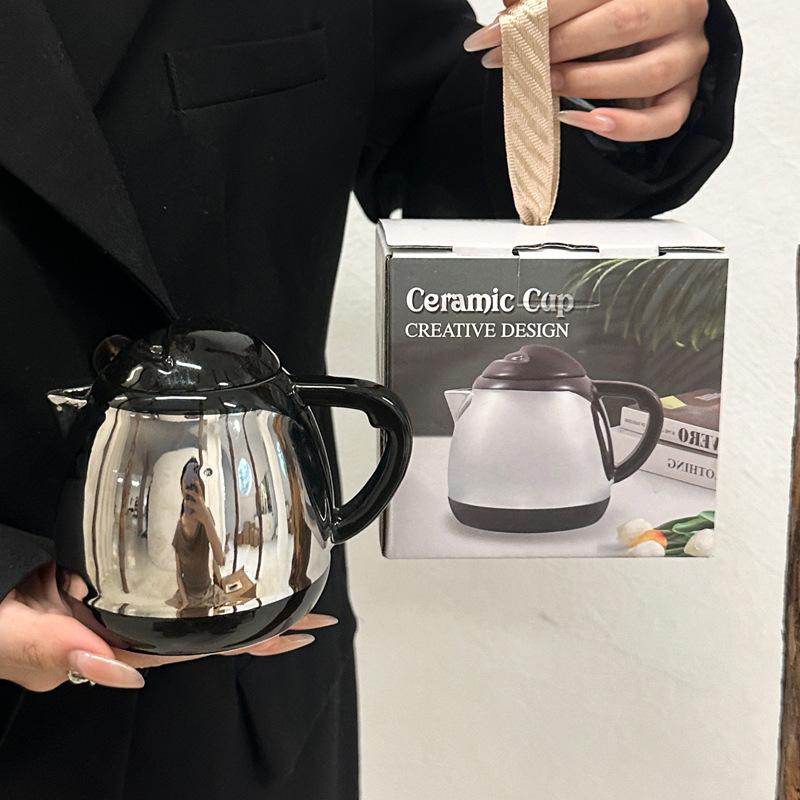 

Creative and funny mini kettle ceramic mug with lid school gift couple coffee water cup gift box 401-500ml