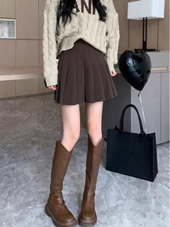 High-Waisted Woolen Pleated Grey Skirt - Autumn/Winter School Style JK Uniform Skirt