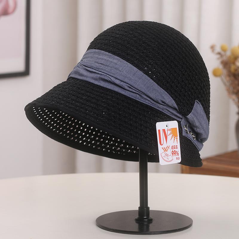 

Niche design sense literary temperament hollow straw hat women s seaside beach vacation sun hat hemp leisure basin hat summer Adult (56-58cm) чорний