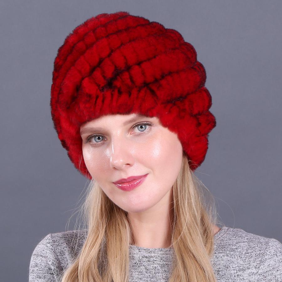Winter Women's Fur Hat, Rabbit Fur Woven Hat, Pineapple Spiral Fur Cap, Thick Warm Hat