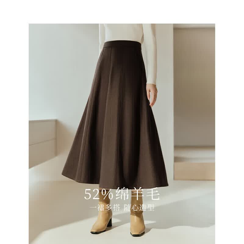 

Yinman Women s High-Waist Wool Flannel A-Line Midi Skirt M