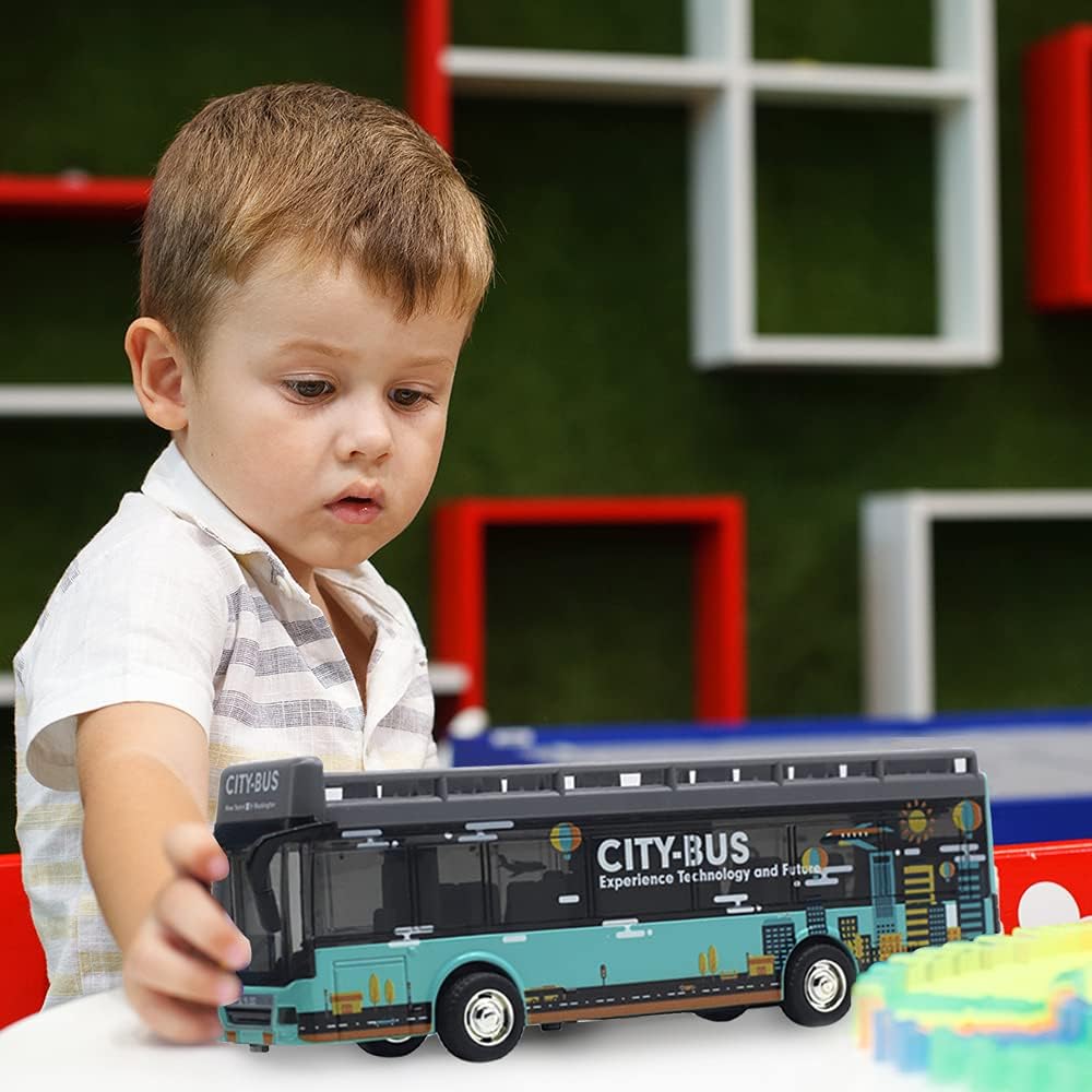 1/50 Patrový turistický autobus pro batolata, Hrací vozidla z lité slitiny se zvuky a světly, Hračky městských aut s natahovacím pohonem a otevíratelnými dveřmi