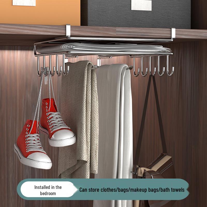 Multifunctional Under-Cabinet Storage Rack with Hooks for Pot Lids and Cutting Boards