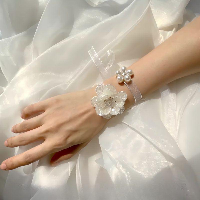 Korean Style Wedding Wrist & Boutonniere Floral Bracelets for Bridesmaids & Groomsmen