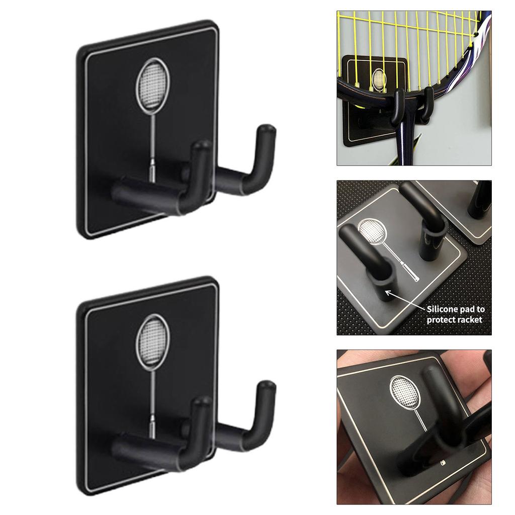 2Pcs Wall Mounted Racket Rack Metal Hanging Hook Tennis Racket Holder Vertical Display Holder for Garage Gym Workouts