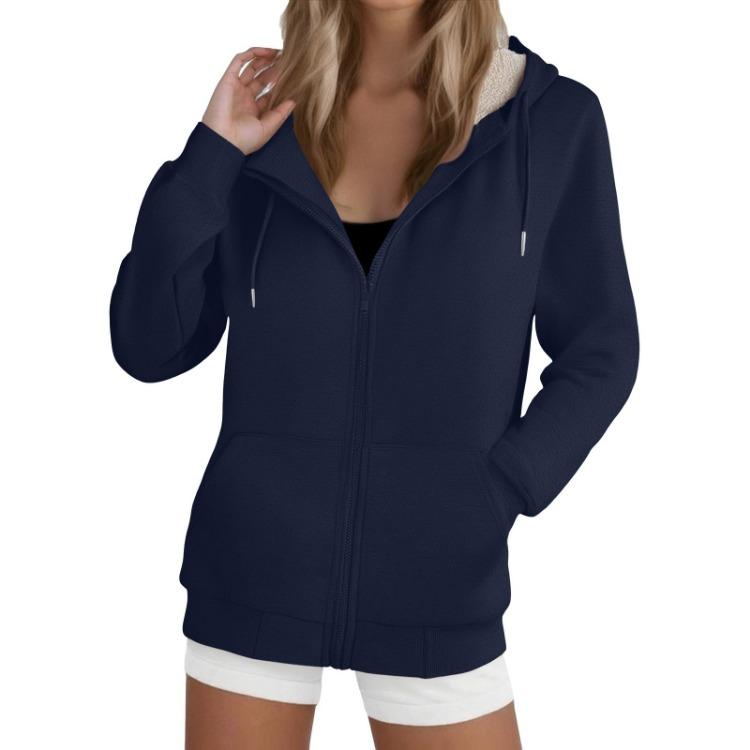 Loose Hooded Sweatshirt Jacket Women Casual Zipper Cardigan Long Sleeve Fashion S