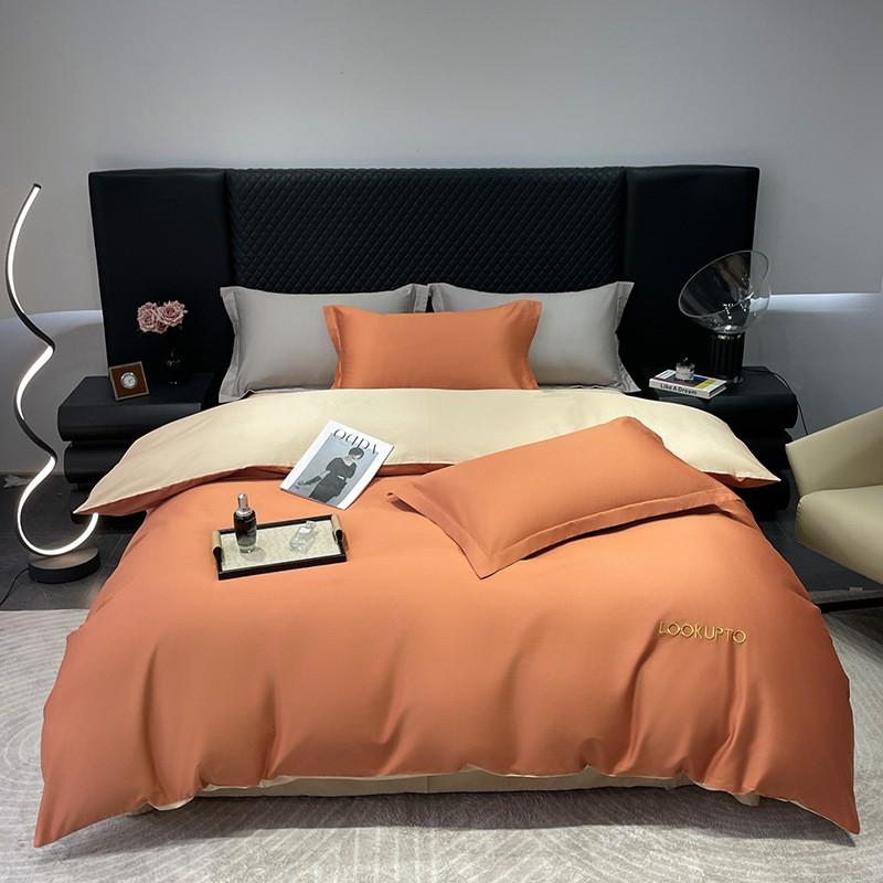 100S Long Staple Cotton Bedding Set A-Class Pure Embroidered Satin Sheet Luxury Solid Color Bedroom