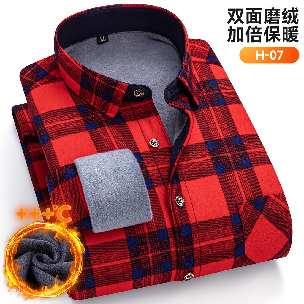 New Plus Size 8XL 7XL 6XL Men's Shirt Autumn Winter Fleece Thickened Warm Long Sleeve Plaid Business Casual Slim-fit Man Clothes