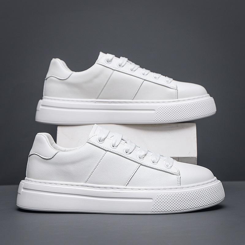 Premium Quality Men's Board Shoes New Simple Thick Baseplate Shoes Niche Versatile Sports and Leisure White Shoes Cowhide Shoes