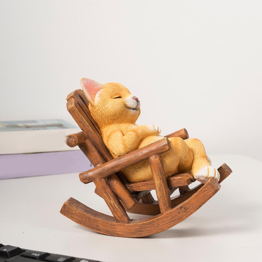 Decorative Cartoon Rocking Chair Cats Dog Figurine for Home and Office Tabletop Resins Animal Miniature Statue Ornament