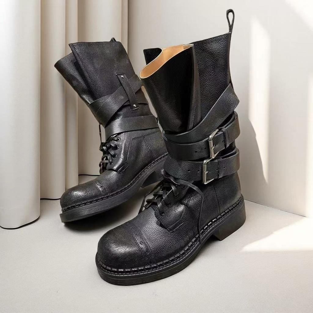 Retro Martin Boots Women's Summer New Thick Heel Belt Buckle Short Boots Locomotive Boots Versatile Single Boots Tide