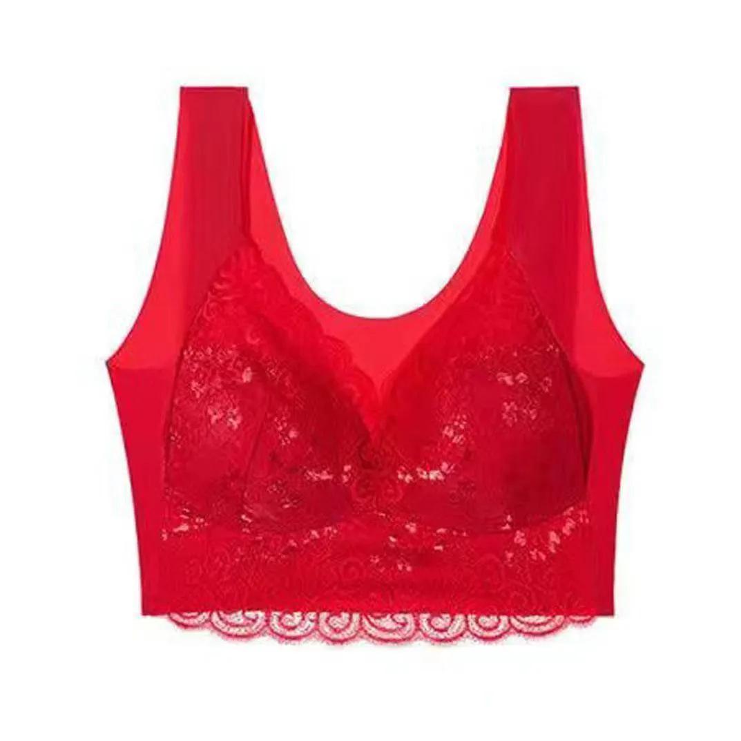 

Кружевной бесшовный цельный бюстгальтер на косточках с боковой поддержкой и фиксированными чашками - Большой размер 2L/XL 60-70kg