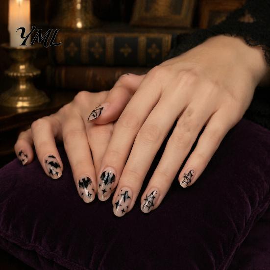 Women Nail Art Halloween Gothic Bat Stickers, Black Cat Bow Manicure Decoration Waterproof Stickers Decals, Girls Accessories for Holiday Party