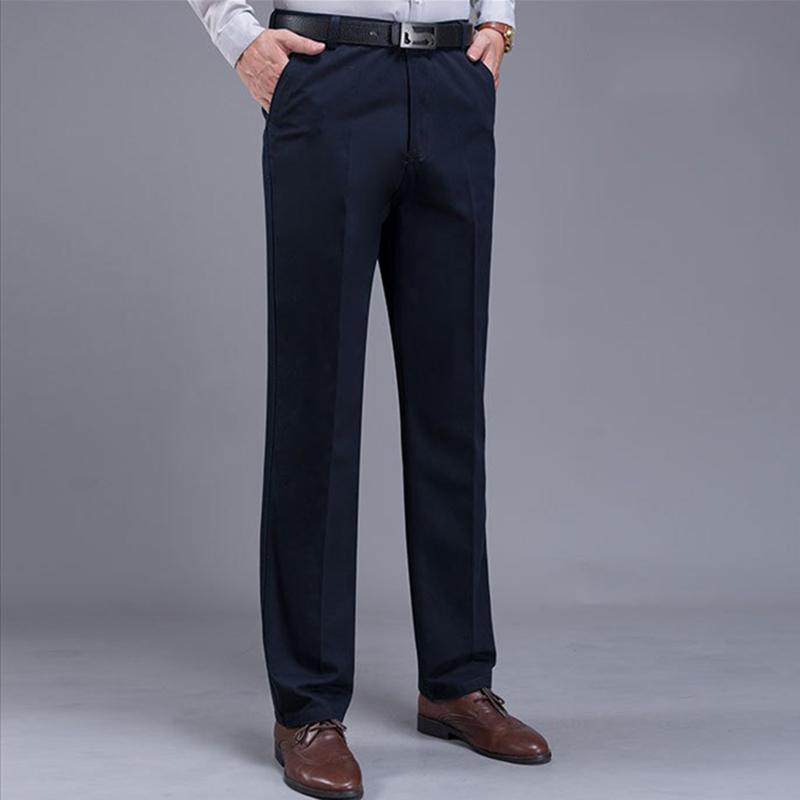 Men’s Breathable Casual Pants Cotton High Waist Lightweight Straight Trousers for Male Comfortable Fit Loose Business Work Dress Pant with Pocket