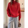 Knitted Sweater Semi-open Neck Button Design Turtleneck Sweater Women's New Versatile Knitted Sweater Top