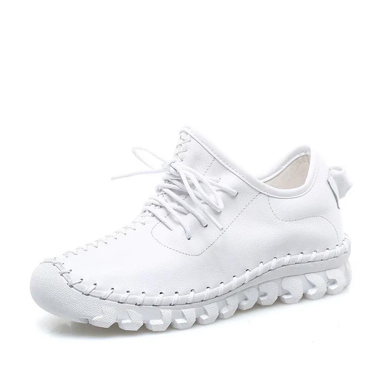 

Модные лоферы Женская обувь на плоской подошве Ручная работа Швы Натуральная коровья кожа Слипоны Лоферы Осень Женский комфорт Мягкая резиновая подошва Повседневная обувь 40 белый