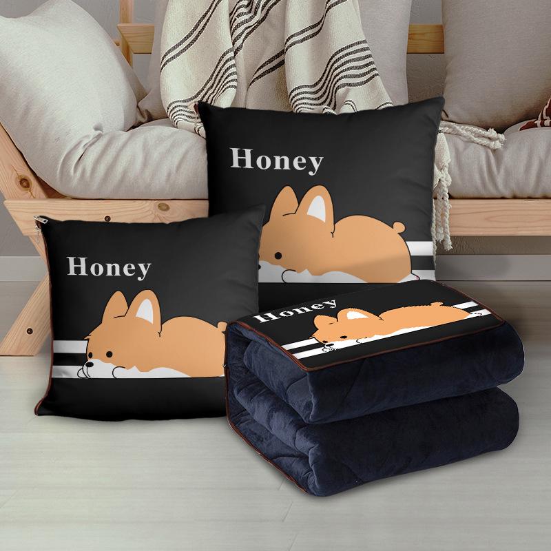 Custom Cartoon Plush Throw Pillow Blanket with Fleece Lining