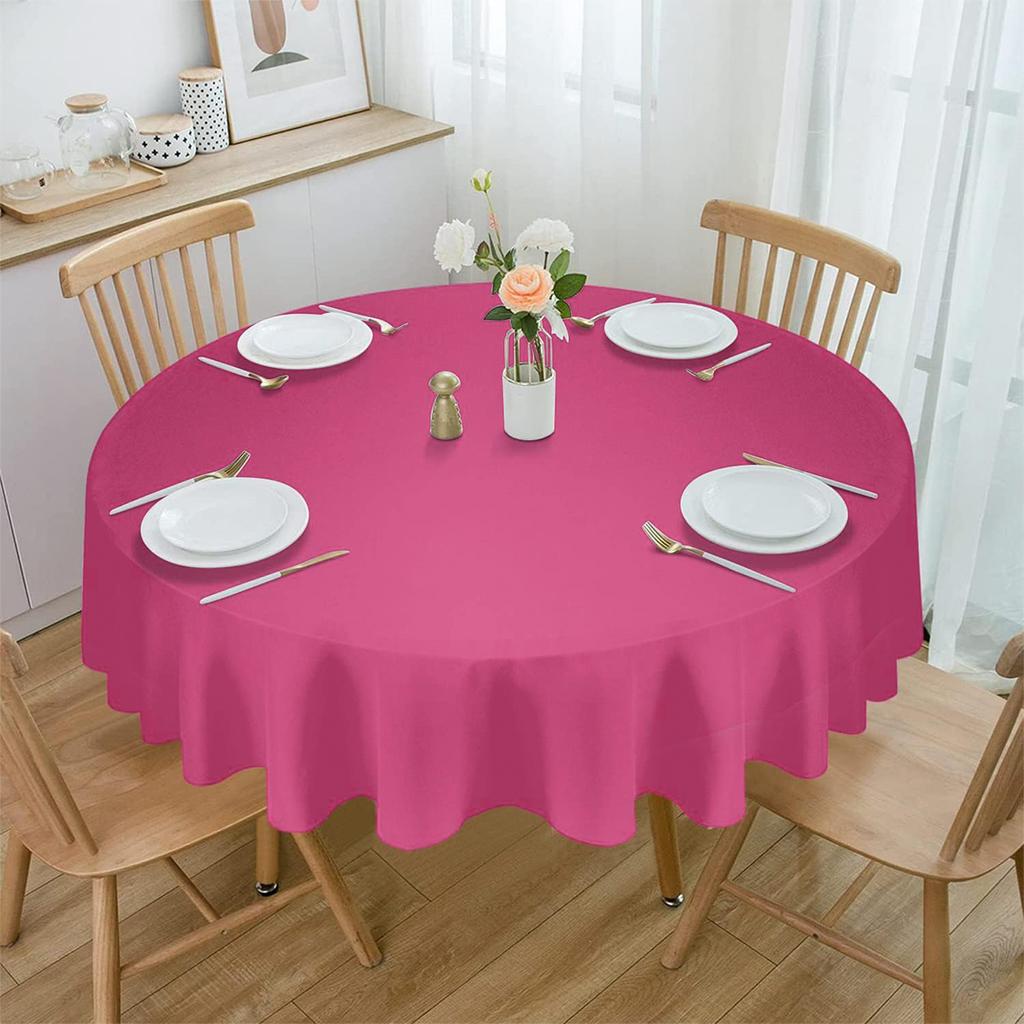 213cm Round Tablecloth Rose Red No Stitching Fabric Elegant Solid Table Cloth for Christmas Birthday Wedding Party Hotel Decor