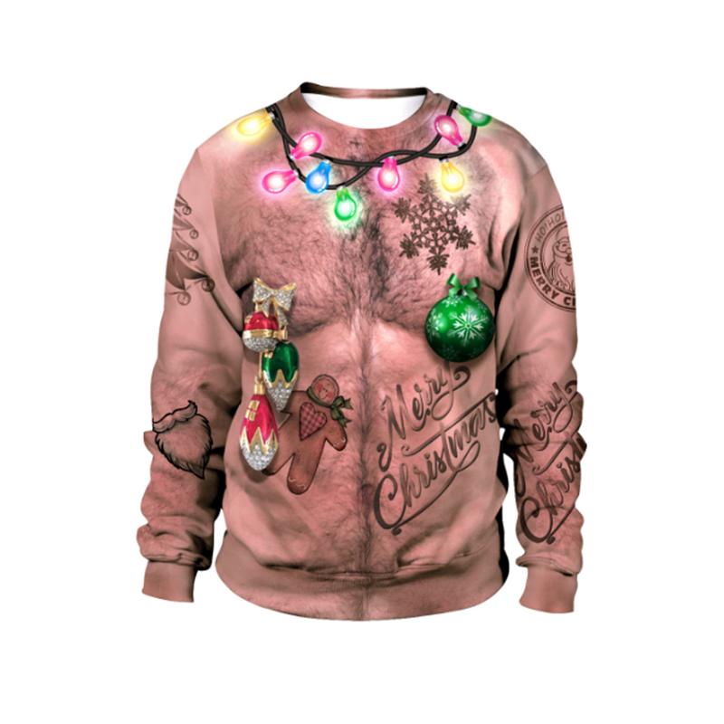 Retro Christmas Pattern Sweatshirts For Men Novelty Funny Ugly 3D Printed Pullover Women Hoodies Long Sleeves Round Neck Tops