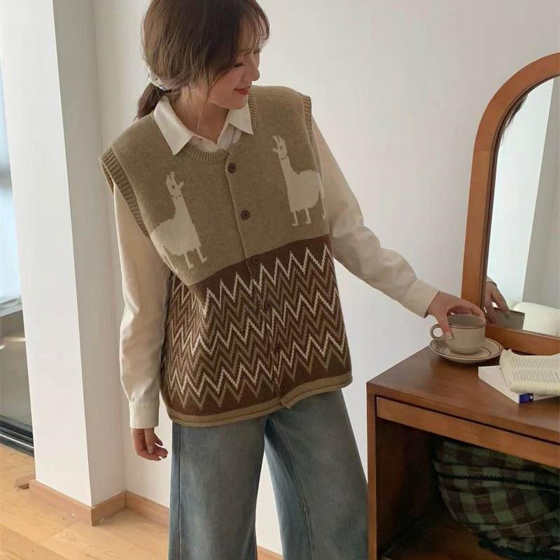 Vest for Women Knitted Sleeveless Sweater Vest Oversize Vintage Cardigan Vest Casual Vest Tops