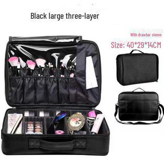 Three-Layer Waterproof Makeup Artist Travel Case: Portable Cosmetic Storage Bag