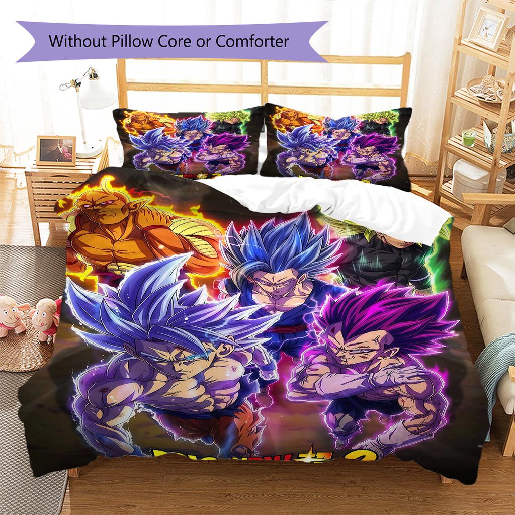 Pościel z wzorem DRAGON BALL, Zestaw kołdry Poszewka na kołdrę Poszewka na poduszkę Domowy Prezent Urodzinowy (1 * poszwa na kołdrę + 2 * poszewki na poduszki, bez rdzenia)
