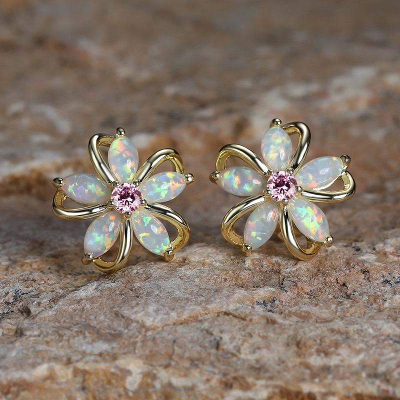New hot-selling premium Opal cherry blossom stud earrings, luxury zircon sparkling earrings for women