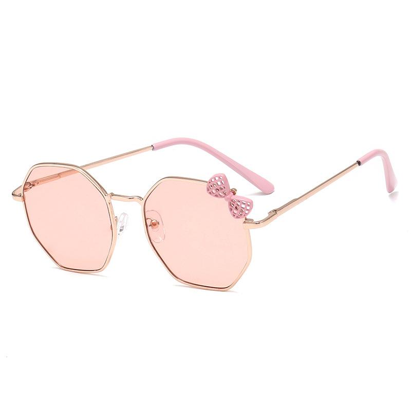 Trendy Fashion Boys And Girls Bow Metal Sunglasses B010 Polygon Trend Children'S Glasses Sunglasses