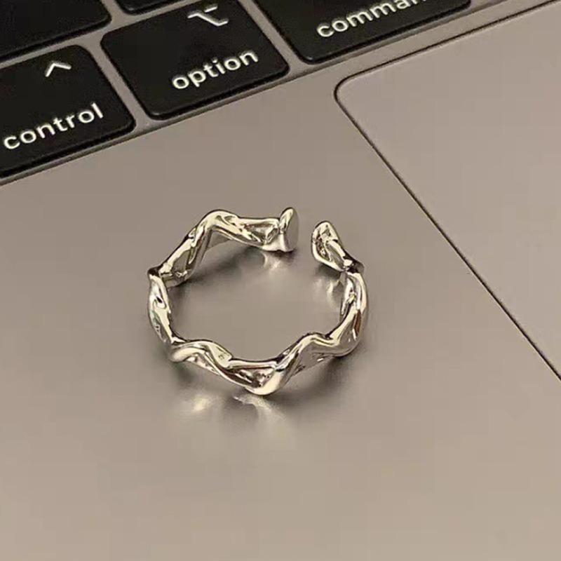 Ins Trendy Y2K Moonstone Irregular Ring Personalized Wave Rings for Women Men Adjustable Opening Ring Fashion Jewelry Gifts