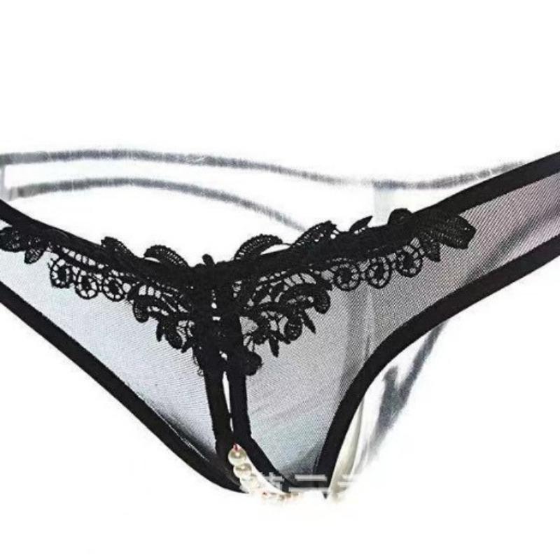 Sexy Underwear Panties Open Crotch Sexy Soft Yarn Temptation Perspective Bow Lace C-word Pants