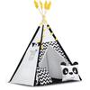 Tenda Tipi Nukido Para Crianças Com Guirlanda e Luzes Em Preto e Branco Com Um Panda